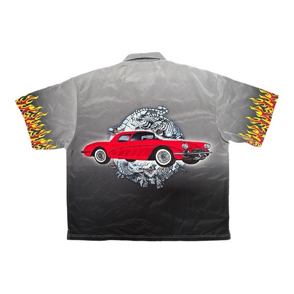 Vintage Y2K Hot Rod, Flames, & Tiger Short Sleeve Button Up Men’s 2XL Streetwear - Picture 2 of 7